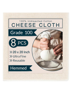 8 Paños de Queso Reutilizables 100% Algodón 50.8x50.8 cm