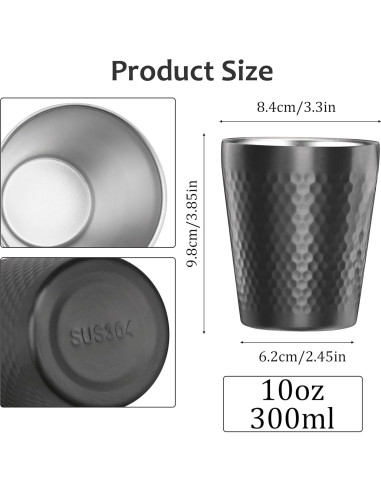 Tazas de Acero Inoxidable TIICOO 2 Paquetes 300ml Apilables