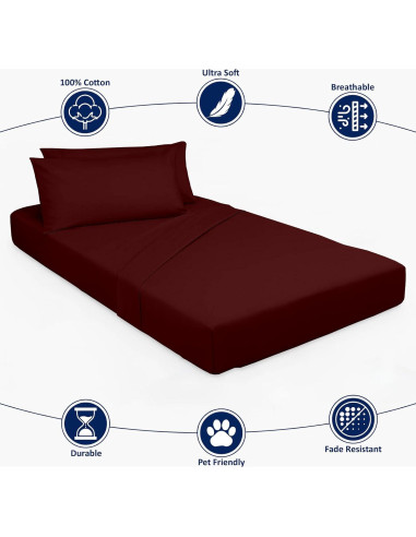 Sábanas de Cuna 4 Piezas Cottingon 71x191cm Algodón Burdeos