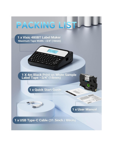 Máquina de Etiquetas Vixic D480BT 18mm Bluetooth Recargable