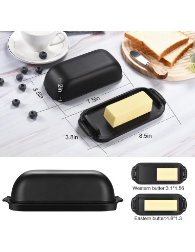 Plato de Mantequilla AONCO con Tapa 350g Libre de BPA Negro