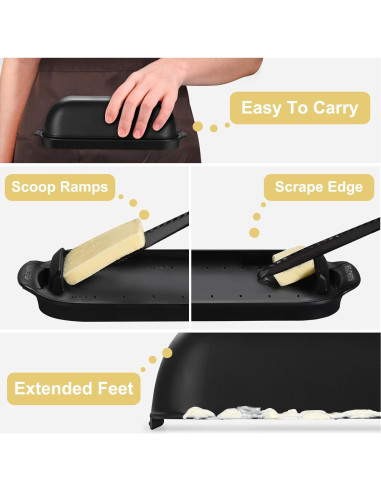 Plato de Mantequilla AONCO con Tapa 350g Libre de BPA Negro