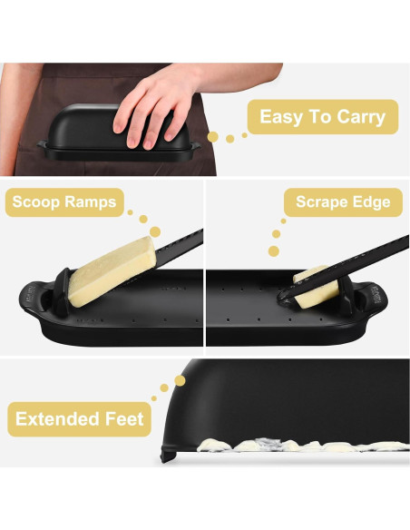 Plato de Mantequilla AONCO con Tapa 350g Libre de BPA Negro