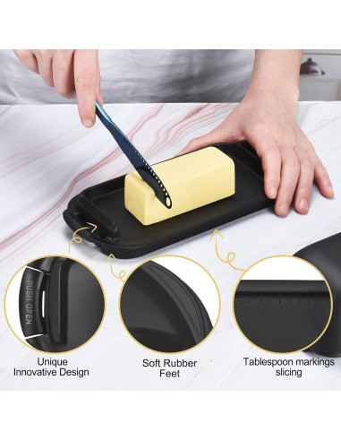 Plato de Mantequilla AONCO con Tapa 350g Libre de BPA Negro