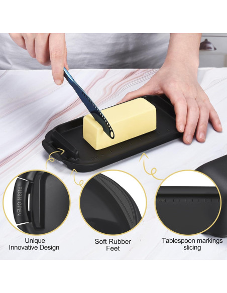 Plato de Mantequilla AONCO con Tapa 350g Libre de BPA Negro