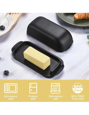 Plato de Mantequilla AONCO con Tapa 350g Libre de BPA Negro