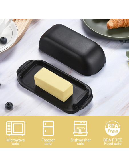 Plato de Mantequilla AONCO con Tapa 350g Libre de BPA Negro