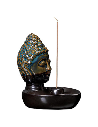 Soporte de Incienso Cerámico Cabeza de Buda YIENENG Azul