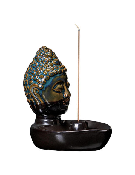Soporte de Incienso Cerámico Cabeza de Buda YIENENG Azul