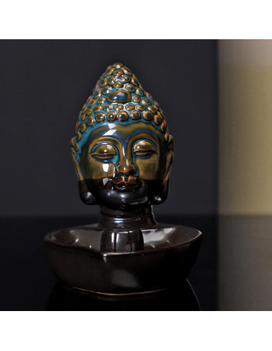Soporte de Incienso Cerámico Cabeza de Buda YIENENG Azul