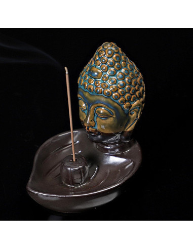Soporte de Incienso Cerámico Cabeza de Buda YIENENG Azul