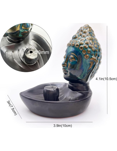 Soporte de Incienso Cerámico Cabeza de Buda YIENENG Azul
