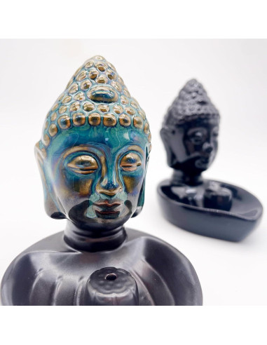 Soporte de Incienso Cerámico Cabeza de Buda YIENENG Azul