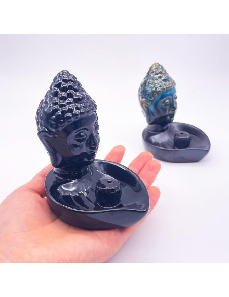 Soporte de Incienso Cerámico Cabeza de Buda YIENENG Azul