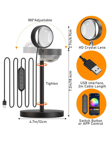 Proyector de Lámpara de Atardecer Madoury Multicolor 10cm