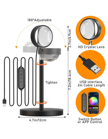 Proyector de Lámpara de Atardecer Madoury Multicolor 10cm