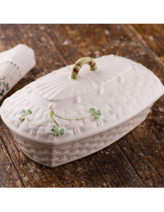 Plato de Mantequilla Belleek con Tapa - Cerámica Irlandesa 9.9x17.8cm 2