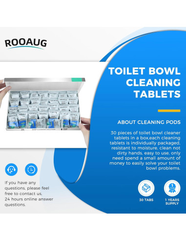 30 Tabletas Limpiadoras de Inodoro ROOAUG - Efecto Antibacteriano