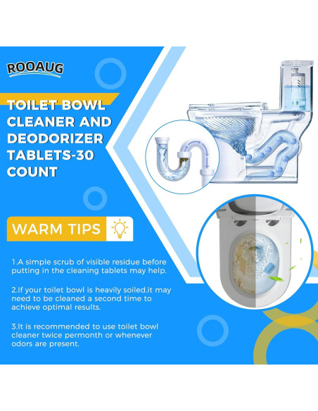30 Tabletas Limpiadoras de Inodoro ROOAUG - Efecto Antibacteriano