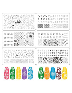 Placas de Estampado de Uñas Y1tvei - 6 Pcs Tema Verano