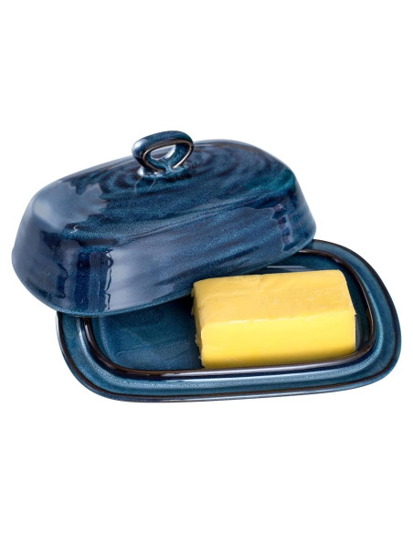 Plato de Mantequilla Hasense de Porcelana Azul con Tapa 19.6x13 cm