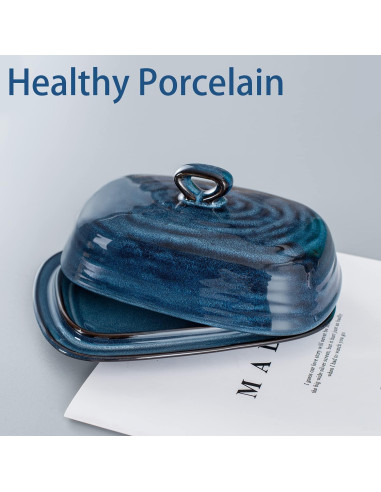 Plato de Mantequilla Hasense de Porcelana Azul con Tapa 19.6x13 cm