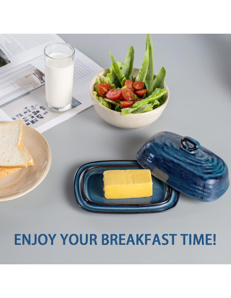 Plato de Mantequilla Hasense de Porcelana Azul con Tapa 19.6x13 cm