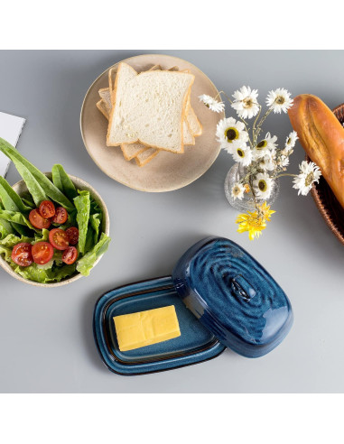 Plato de Mantequilla Hasense de Porcelana Azul con Tapa 19.6x13 cm