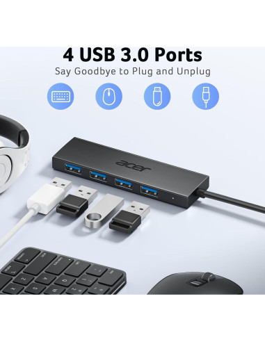 Hub USB Acer 4 Puertos 3.0 con Alimentación Tipo C 0.61m