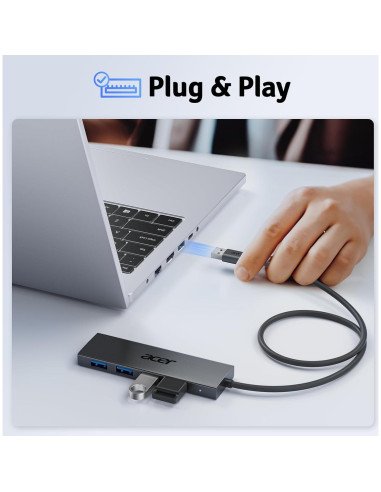 Hub USB Acer 4 Puertos 3.0 con Alimentación Tipo C 0.61m
