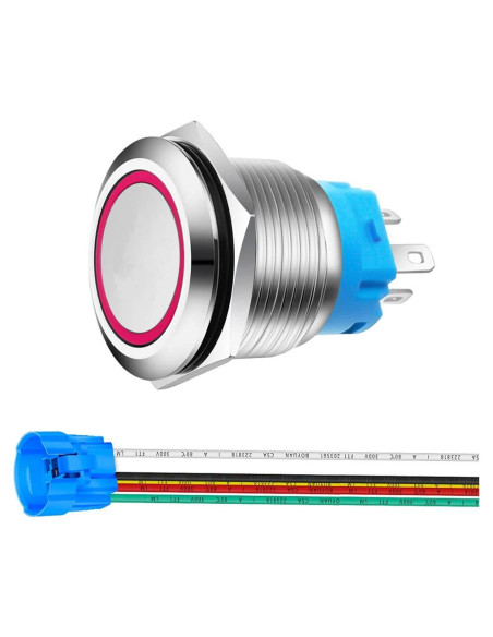Botón Pulsador Momentáneo Gebildet 22mm Acero Inoxidable LED Rojo