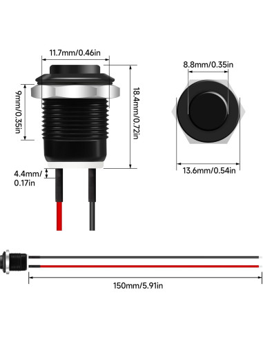 Interruptor de Botón Momentáneo Tmyjfjingxi 12mm 12V IP65 - 2 Pcs