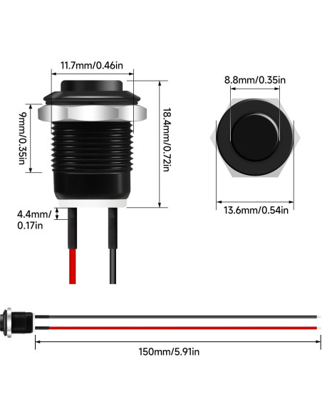 Interruptor de Botón Momentáneo Tmyjfjingxi 12mm 12V IP65 - 2 Pcs