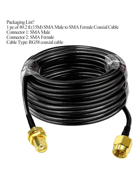 Cable Coaxial RG58 SMA Macho a Hembra 15M Tuolnk
