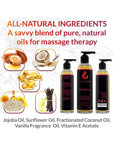 Aceite de Masaje Corporal Fox Envy 236.6 ml Vainilla Jojoba Coco