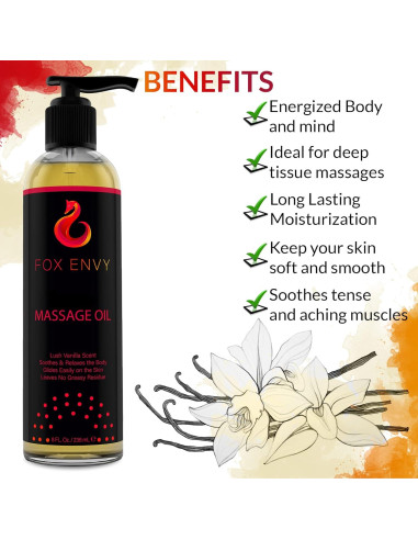 Aceite de Masaje Corporal Fox Envy 236.6 ml Vainilla Jojoba Coco