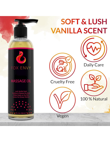 Aceite de Masaje Corporal Fox Envy 236.6 ml Vainilla Jojoba Coco