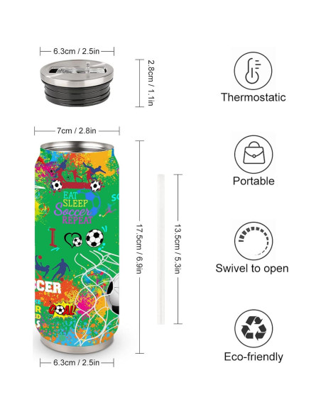 Taza de Viaje Tumbler JDEIFKF de Acero Inoxidable 500 ml Fútbol