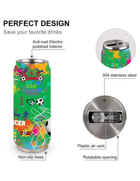 Taza de Viaje Tumbler JDEIFKF de Acero Inoxidable 500 ml Fútbol