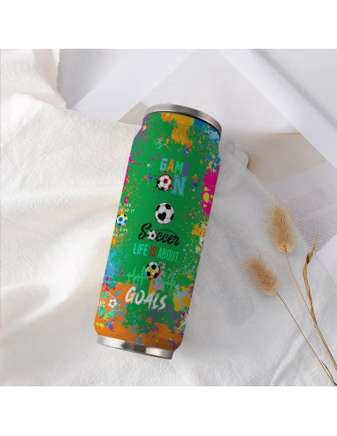 Taza de Viaje Tumbler JDEIFKF de Acero Inoxidable 500 ml Fútbol