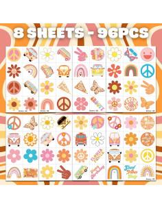 96 Tatuajes Temporales Pre-Cortados Multicolor Retro Hippie 2