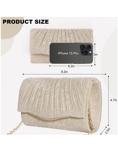 Bolso Clutch Elegante para Mujeres lovyoCoCo Champagne 21x12 cm