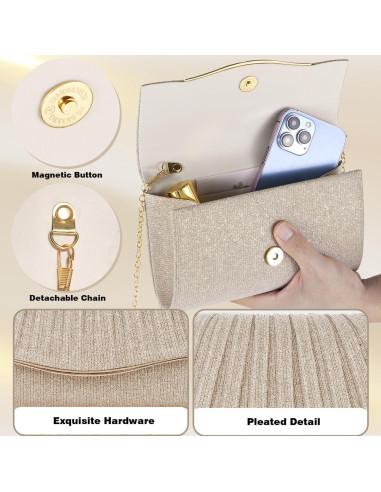 Bolso Clutch Elegante para Mujeres lovyoCoCo Champagne 21x12 cm