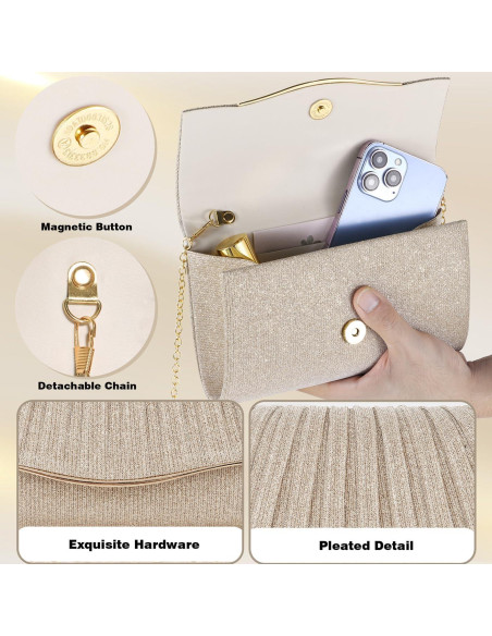 Bolso Clutch Elegante para Mujeres lovyoCoCo Champagne 21x12 cm