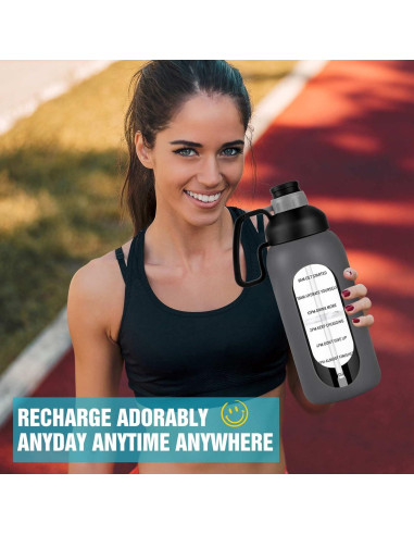 Botella de Agua de Vidrio Aqulea 64 Oz Gris con Popote y Funda