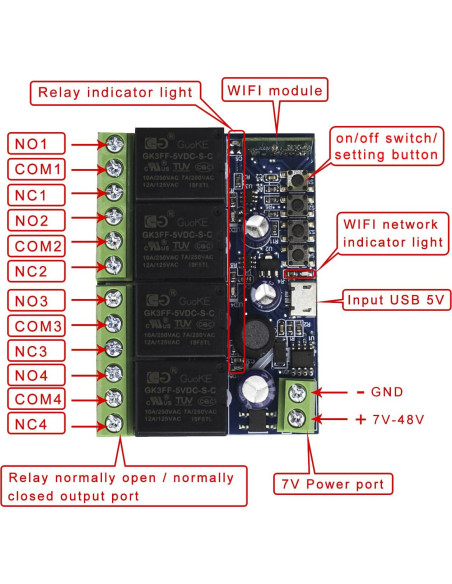 Módulo Relé Inteligente WiFi 4 Canales eWelink 5V Control Remoto