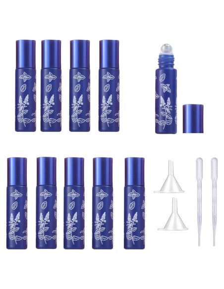 10 Botellas de Vidrio Azul 10ml con Rodillo YORROR