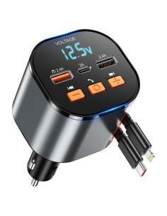 Cargador Retráctil 30W PD Tipo-C y iPhone con Transmisor FM