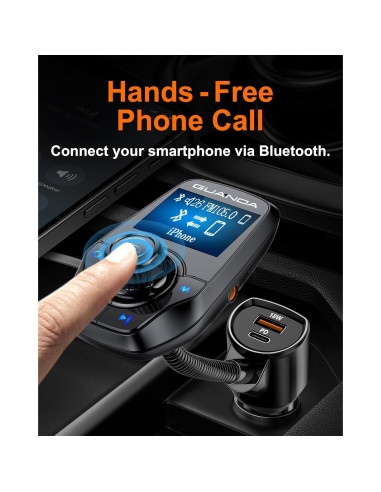 Transmisor FM Bluetooth 5.3 GUANDA para Coche con Cargador PD 30W