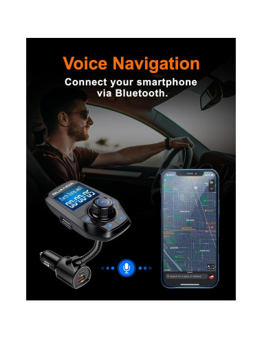 Transmisor FM Bluetooth 5.3 GUANDA para Coche con Cargador PD 30W